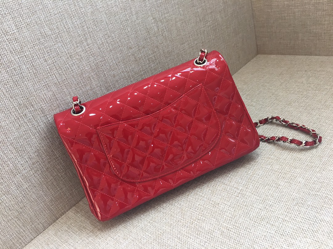 Medium Classic Flap Patent Leather Bag AO1112 Red/Silver